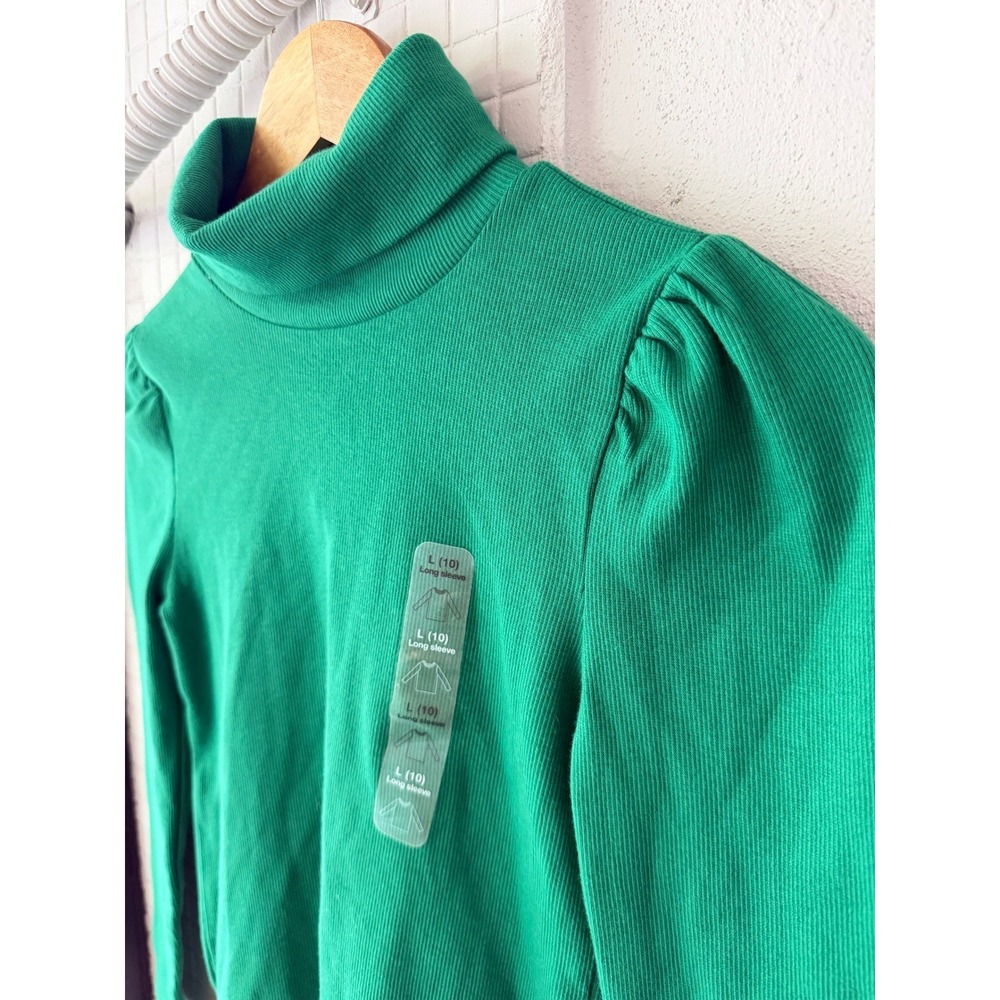 Gap Kids Girls Holiday Green Ribbed Puff Sleeve Turtleneck Top Size L 10 NWT - Picture 5 of 11